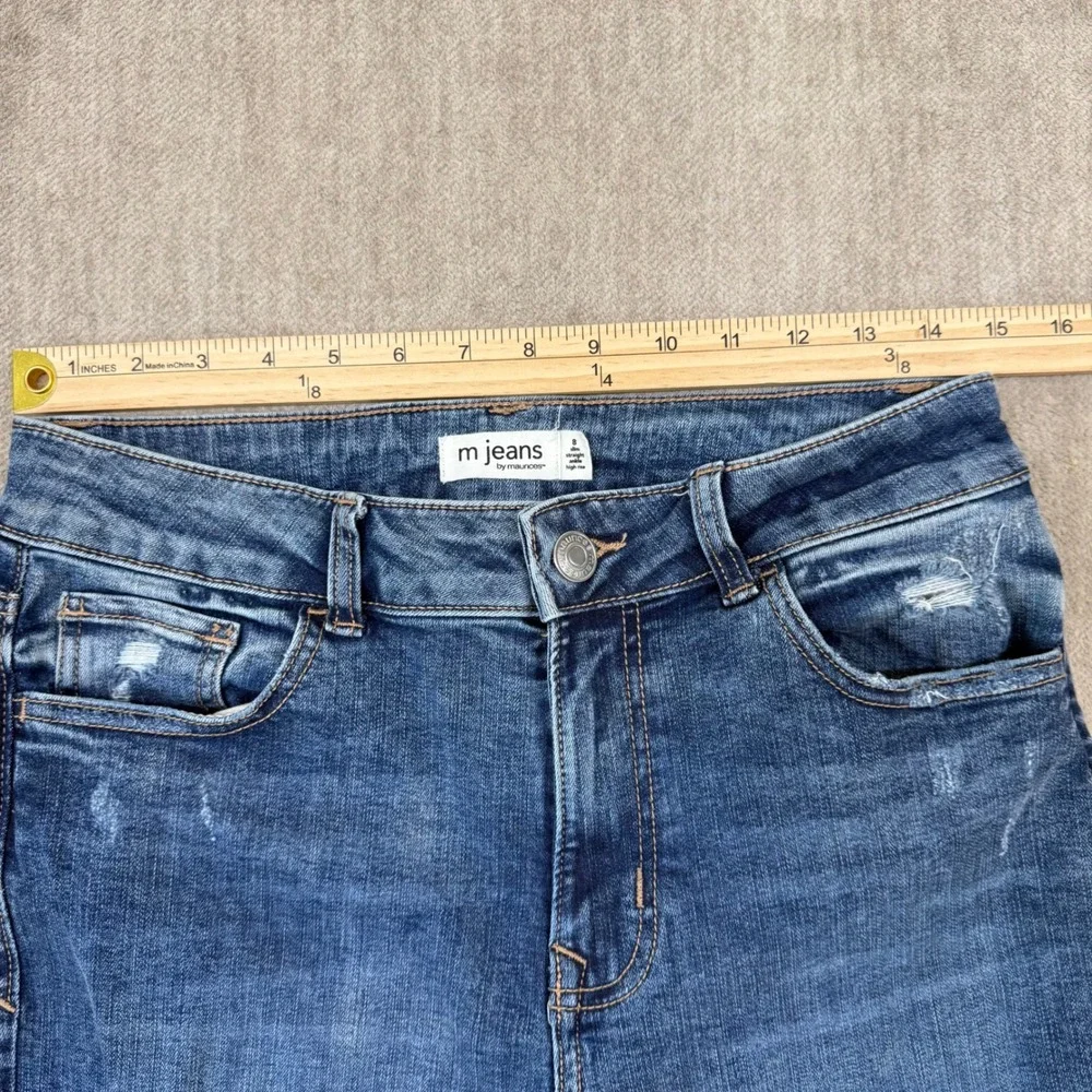 m jeans by maurices Womens 8 Slim Straight Ankle High Rise Distressed Denim Blue